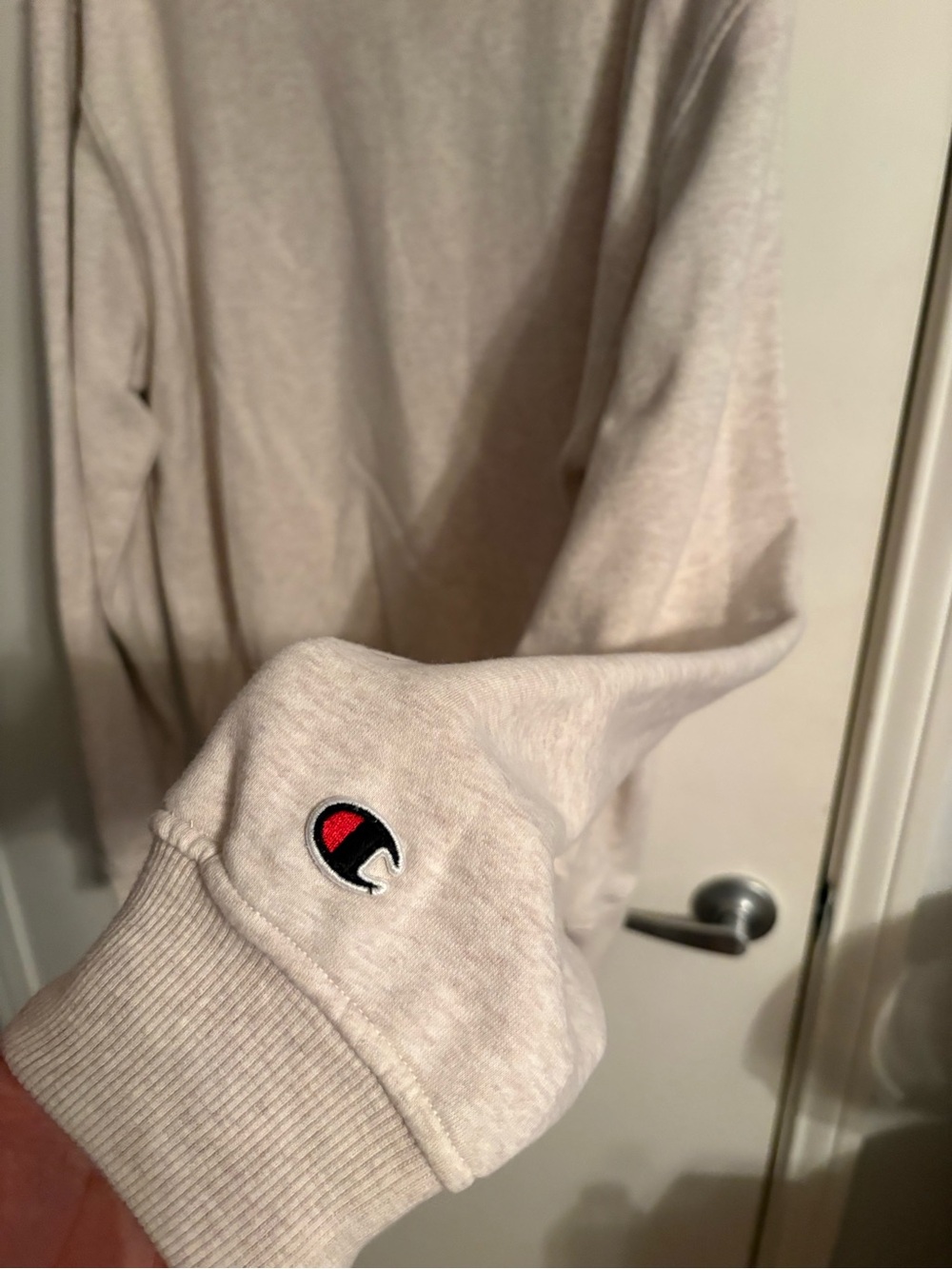 Champion Light Beige Crewneck Sweatshirt with Logo Tag